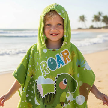 DINOSAURO - Poncho con cappuccio Asciugamano da spiaggia Mare e piscina Accappatoio in microfibra 55X90 cm asciugatura rapida, ultra morbido DINO