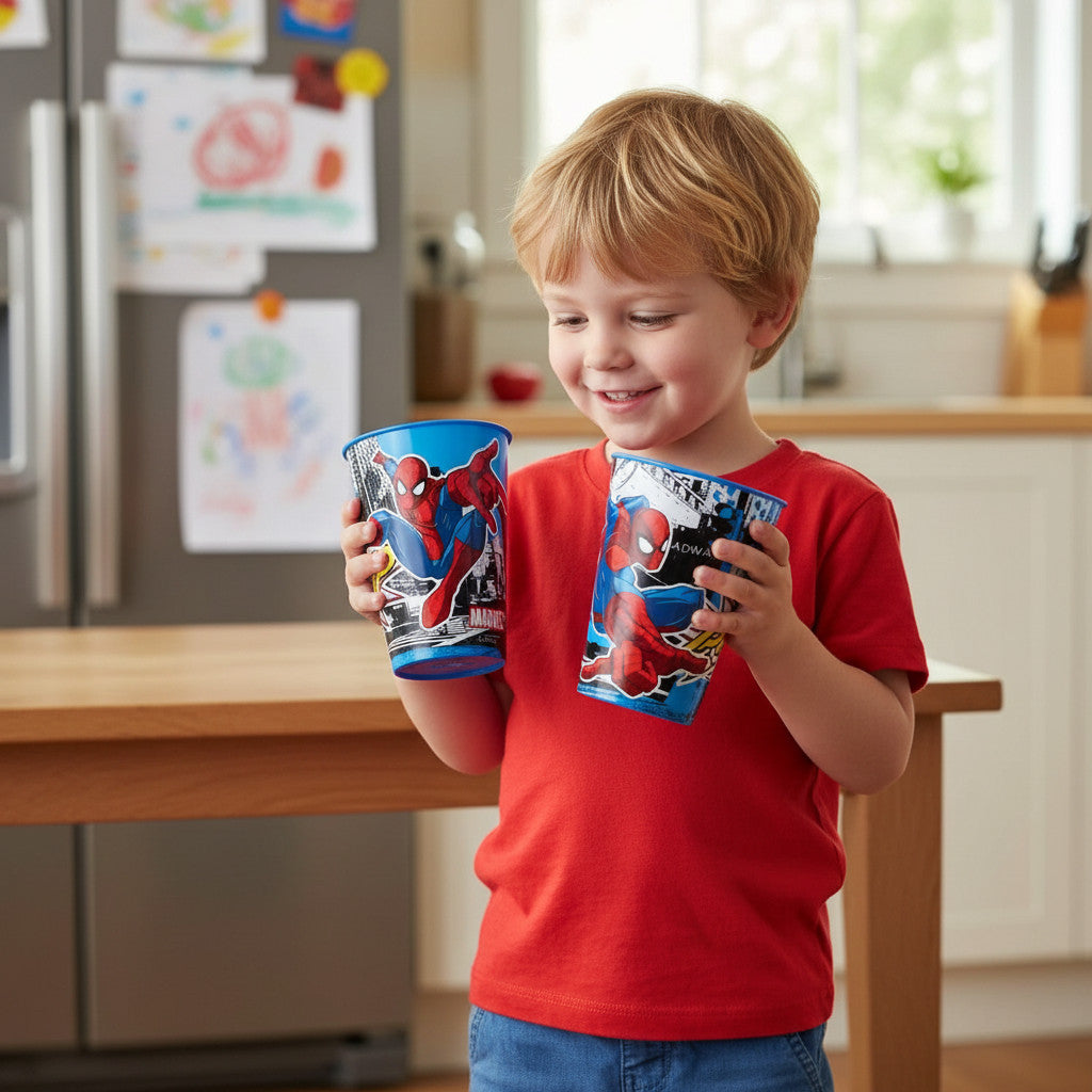 Set 2 Bicchieri  Bambini 260 ml in plastica Senza BPA Regalo  Ragazzi (Spiderman Street)