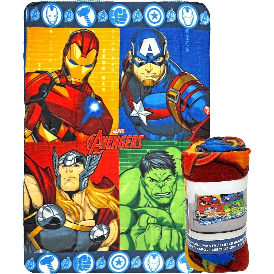 AVENGERS Coperta Ufficiale Plaid Morbida e Calda 100x140cm in Pile con Stampa Supereroi Hulk - Idea Regalo Bambini