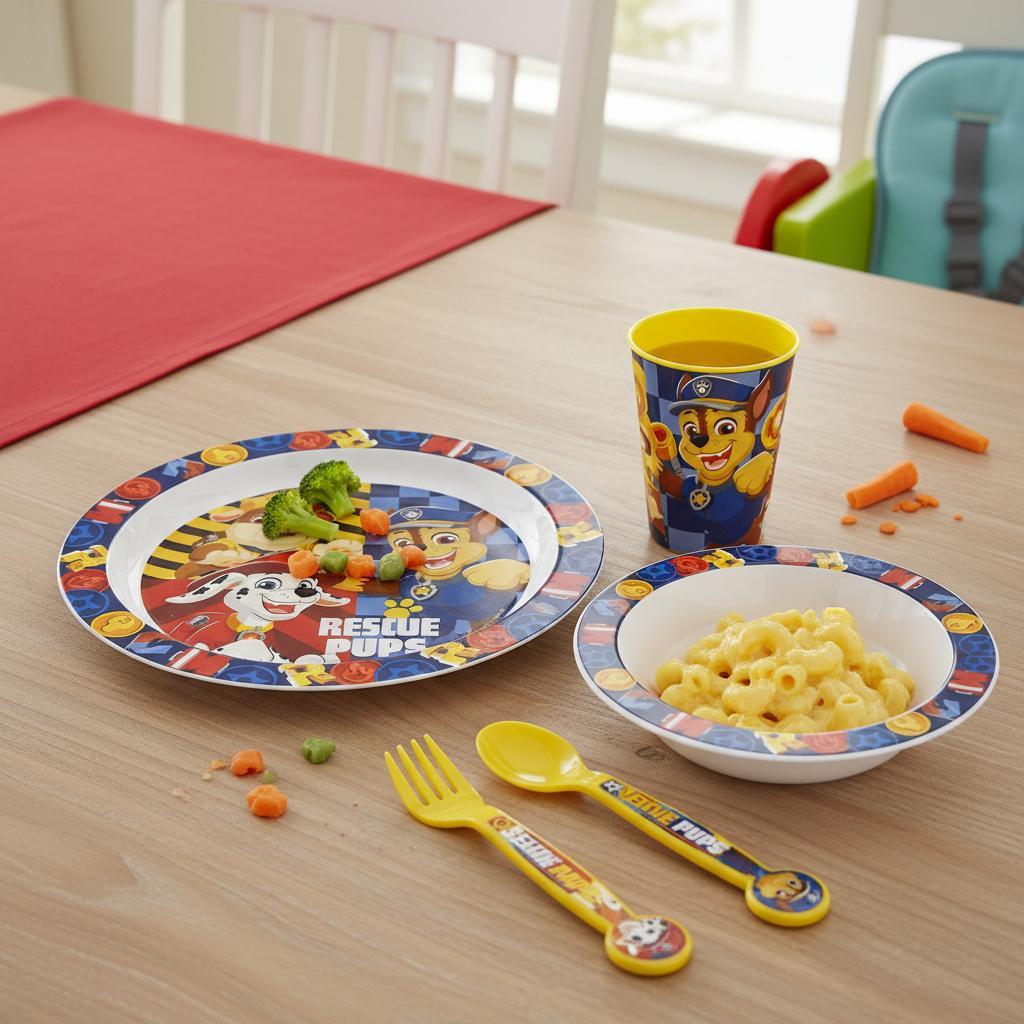 Set di stoviglie riutilizzabile per bambini bicolore – Set composto da 5 pezzi: Piatto, ciotola, bicchieri e posate per 