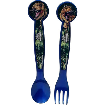 Set Posate  Bambini in Plastica Alimentare senza BPA - Forchetta e Cucchiaio Made in Spain ( JURASSIC WORLD)