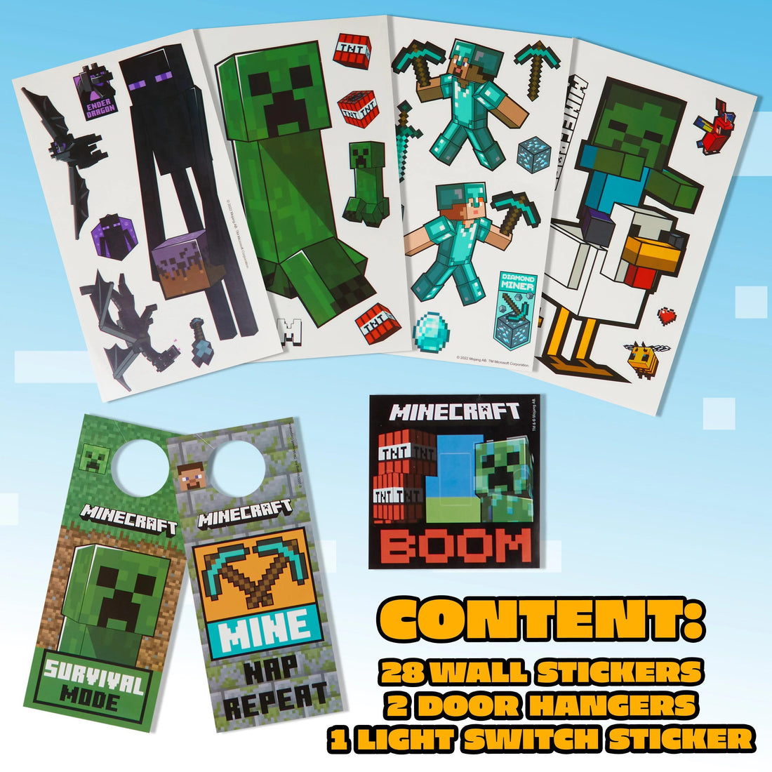 Minecraft - Stickers e accessori - Adesivi per finestra o mobili - Decorazioni cameretta Ragazzi