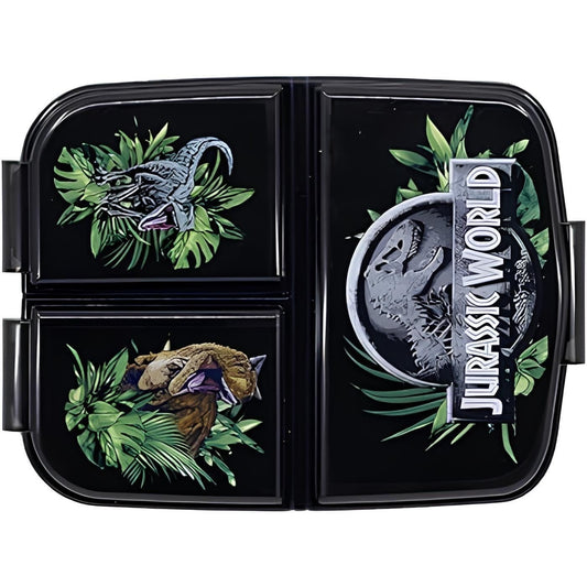 JURASSIC WORLD - Porta Merenda Scuola con 3 scomparti Portamerenda in Plastica Bambini Pranzo Launch Box - BPA Free - DINOSAURI T-REX