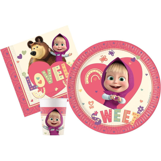 Kit Festa 8 Persone Set Tavola Addobbi Party Compleanno con 8 Piatti, 8 Bicchieri e 20 tovaglioli Orso