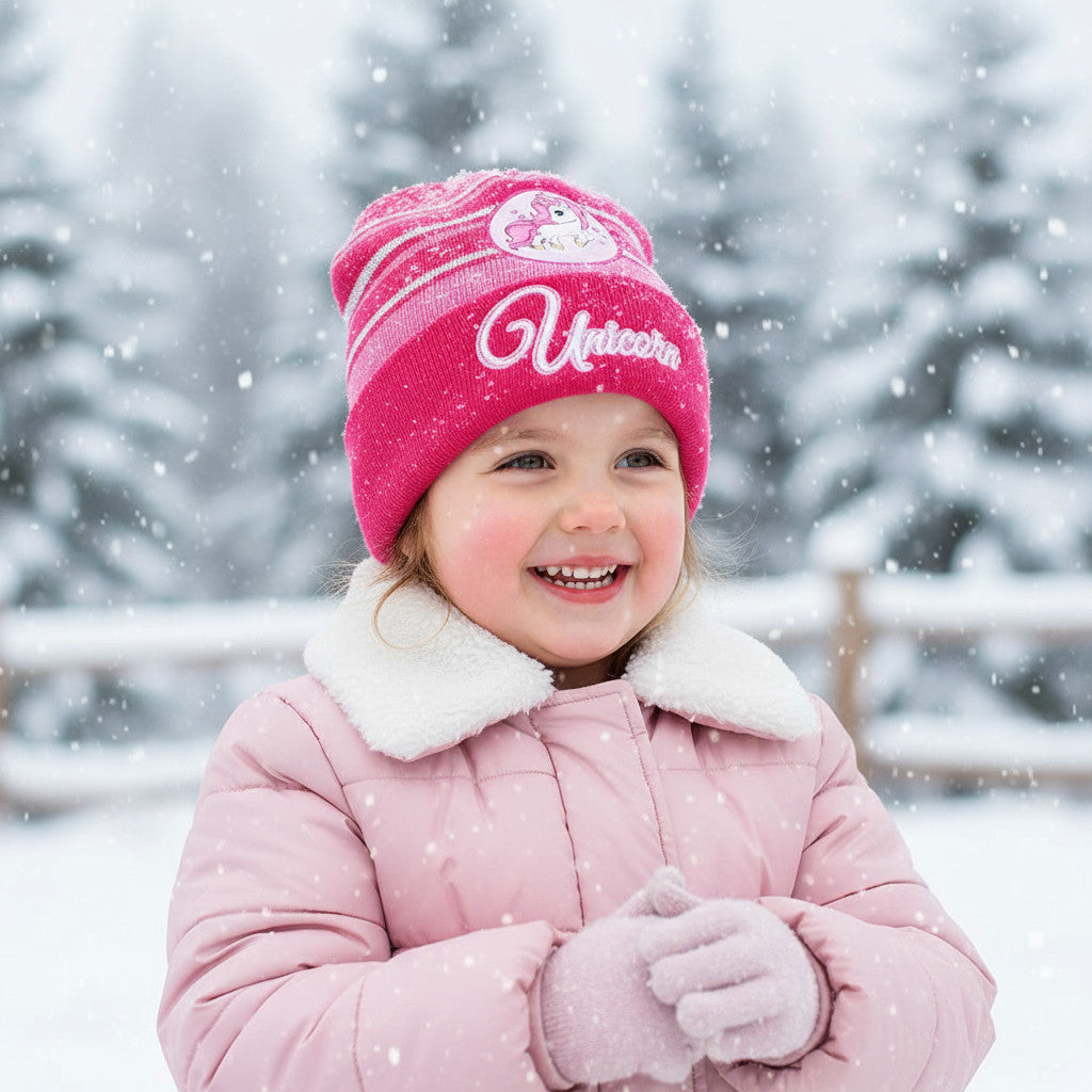 Cappello Invernale Morbido e Caldo Bambini UNICORNO Corallo