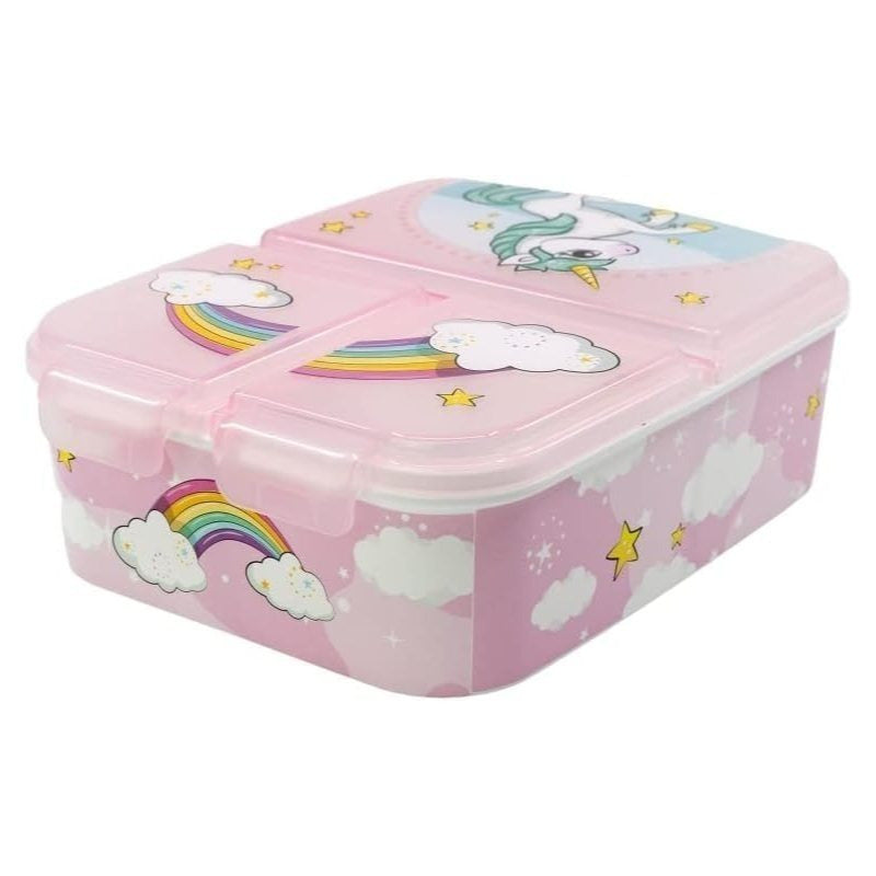 Porta Merenda Scuola con 3 scomparti Portamerenda in Plastica Bambini Pranzo Launch Box - BPA Free (Unicorno)