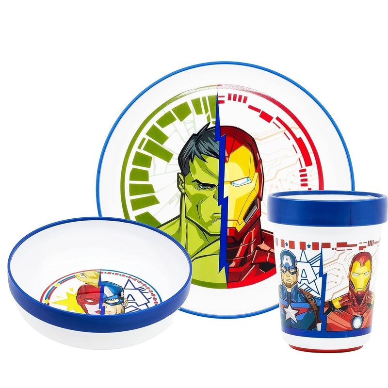 Set di stoviglie riutilizzabile  bambini bicolore – Set composto da 3 pezzi: Piatto, ciotola e bicchiere  bambini e bebé