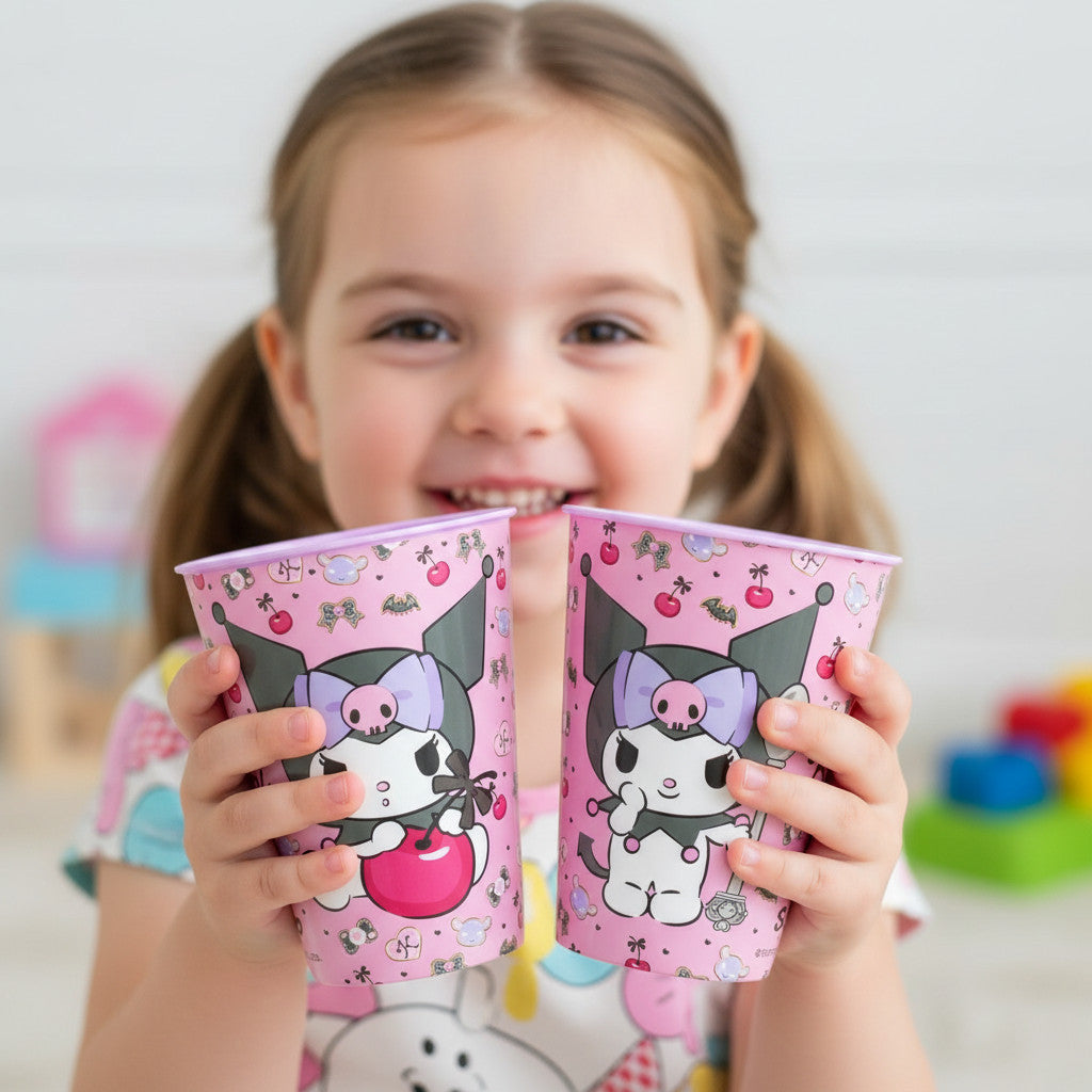 KUROMI - Set 2 Bicchieri per Bambini 260 ml in plastica Regalo per Ragazzi - Adatto per lavastoglie e microonde
