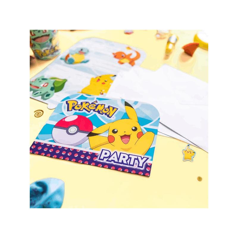 Pokemon - Biglietti d'invito compleanno bambini con buste, 8 pezzi