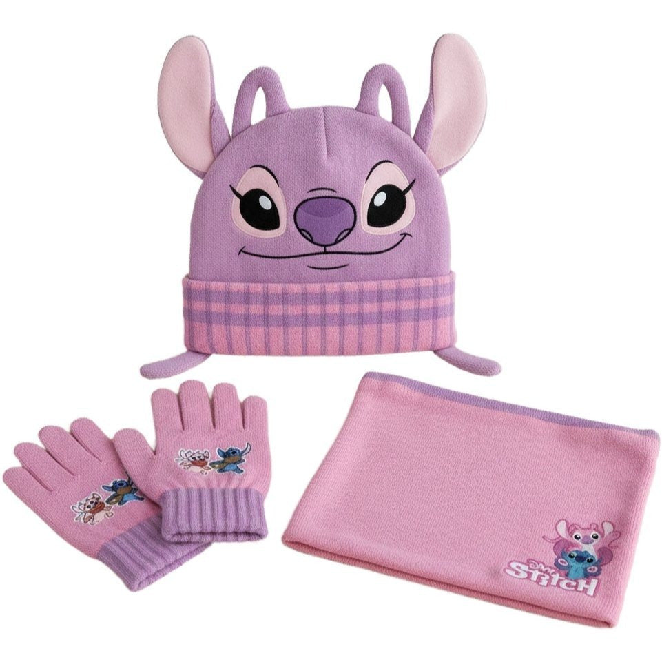 Set 3 Pezzi Stitch Cappello Scaldacollo Guanti Bambini Taglia Unica