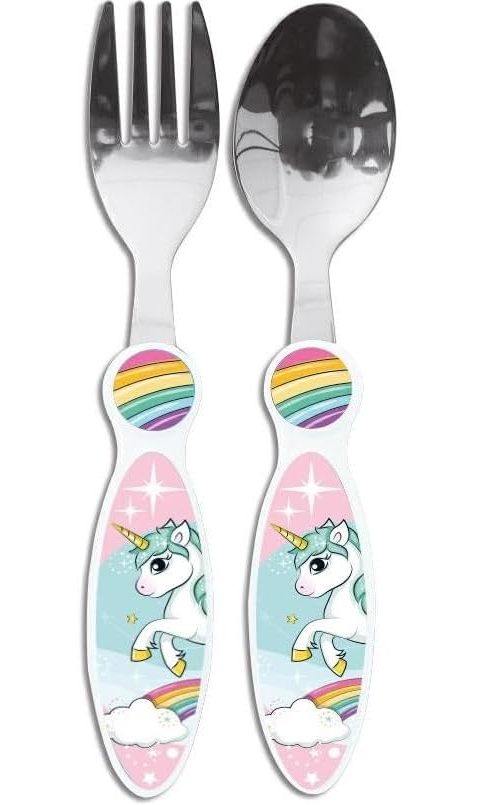 UNICORNO | Set Posate  Bambini in Acciaio Inossidabile - Forchetta e Cucchiaio (Unicorno)