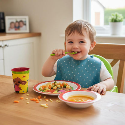 BING - Set di stoviglie riutilizzabile per bambini bicolore – Set composto da 3 pezzi: Piatto, ciotola e bicchiere per bambini e bebé