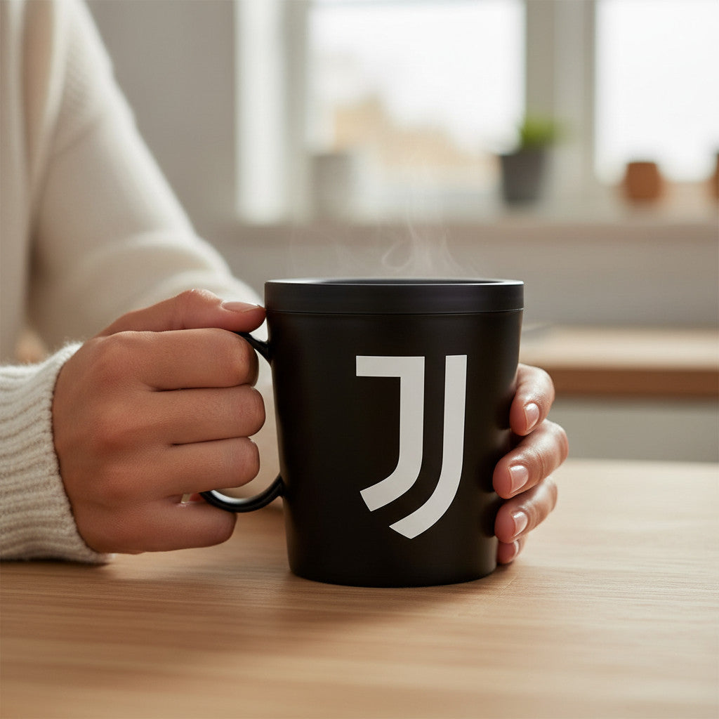Tazza Ufficiale Bicchiere in plastica 360ml per Microonde con manico Tifoso Calcio colazione Made in Italy NERO