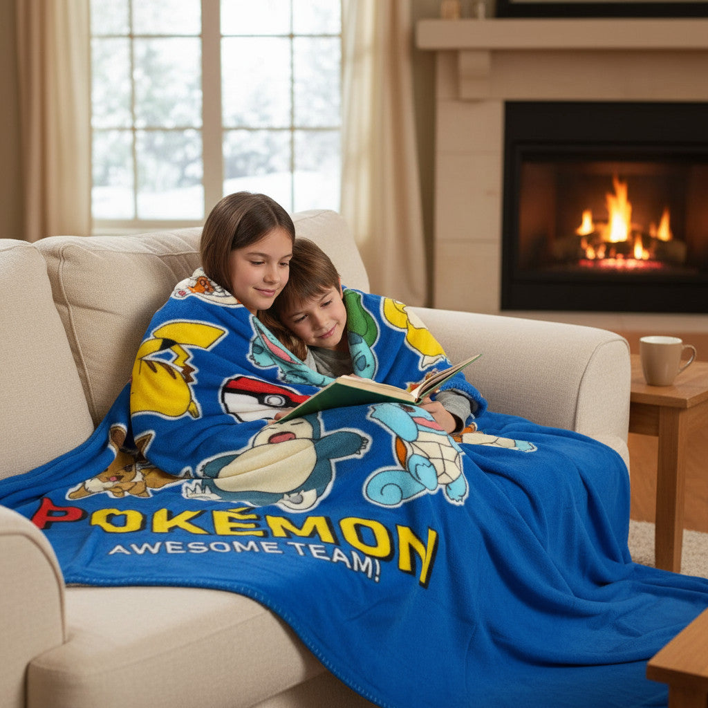 POKEMON - Coperta Ufficiale Plaid Morbida e Calda 100x140cm per Bambini Pile con stampa Idea Regalo