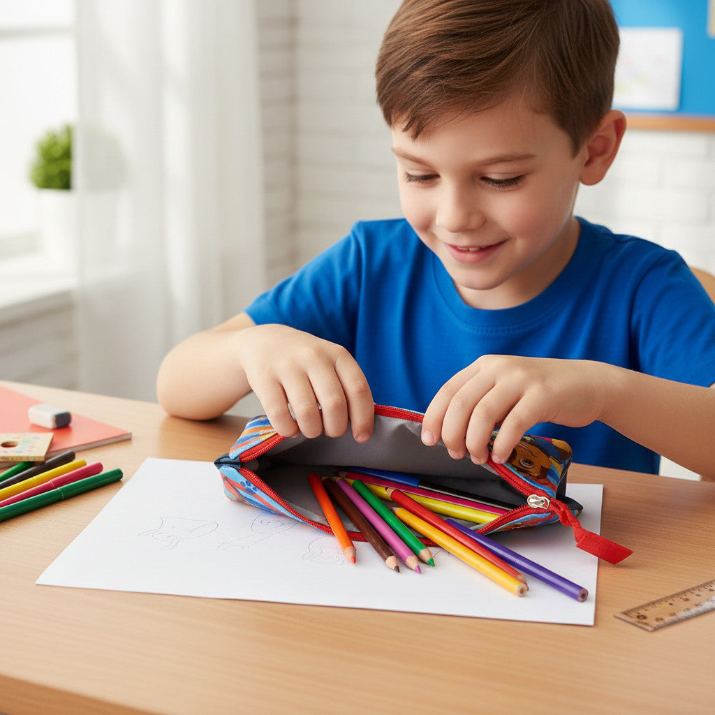 Portapenne Astuccio Triplo Borsellino Scuola e Asilo per Bambini e Ragazzi 22x12cm