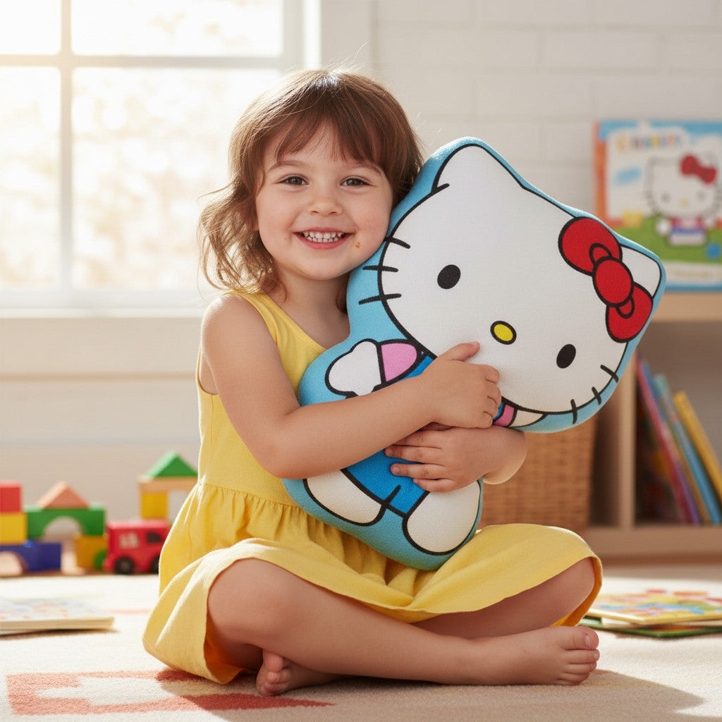 HELLO KITTY - Cuscino 3D Shaped Sagomato Bambini in Poliestere con la Forma sagoma personaggio