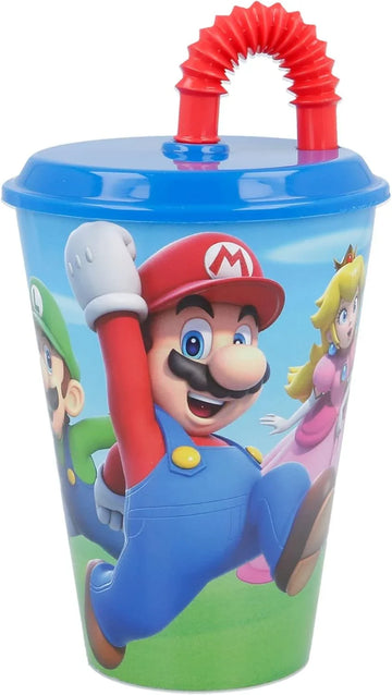 Bicchiere Portamerenda per Bambini con Cannuccia Riutilizzabile - 430 ml | Super Mario