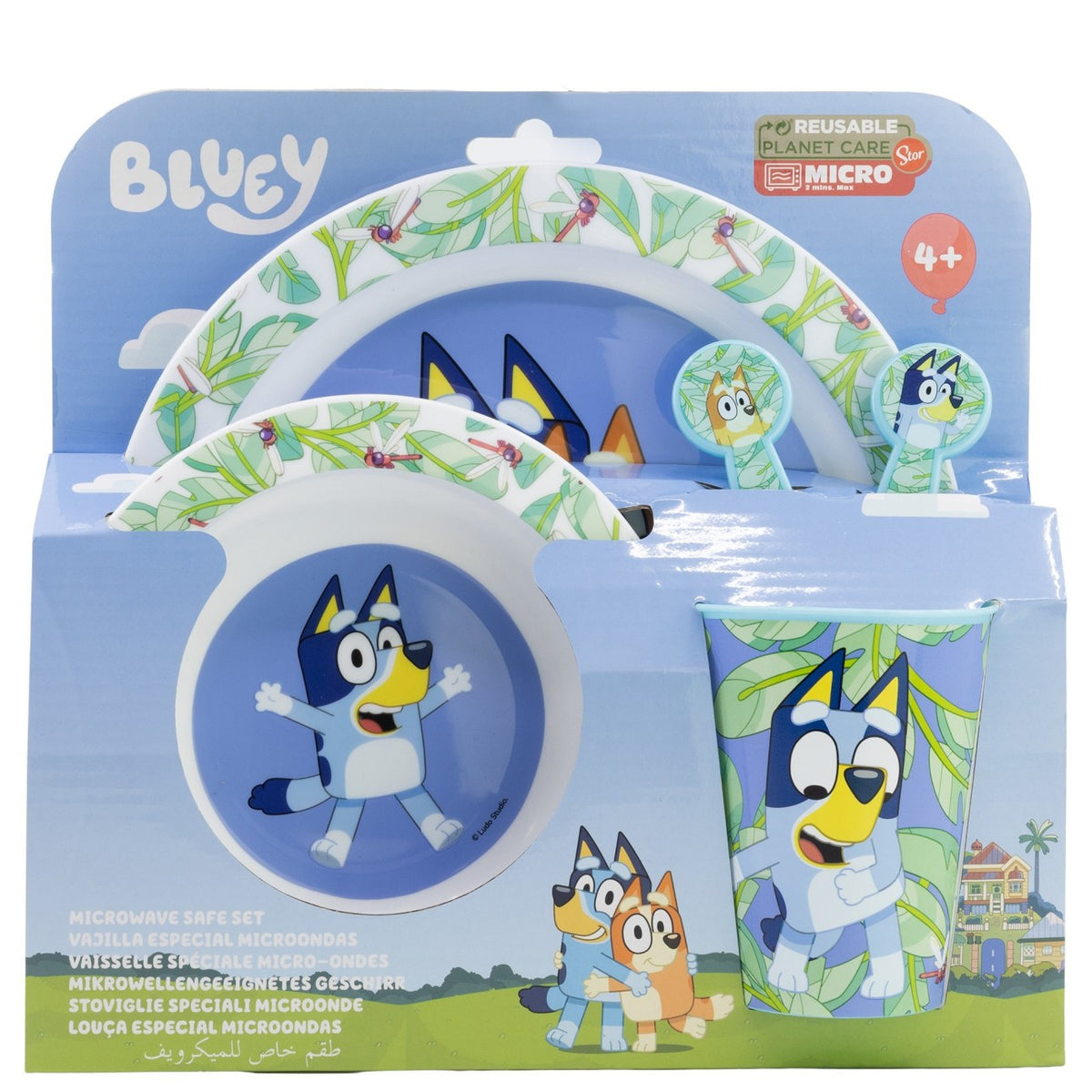 Set di stoviglie riutilizzabile per bambini bicolore – Set composto da 5 pezzi: Piatto, ciotola, bicchieri e posate per 