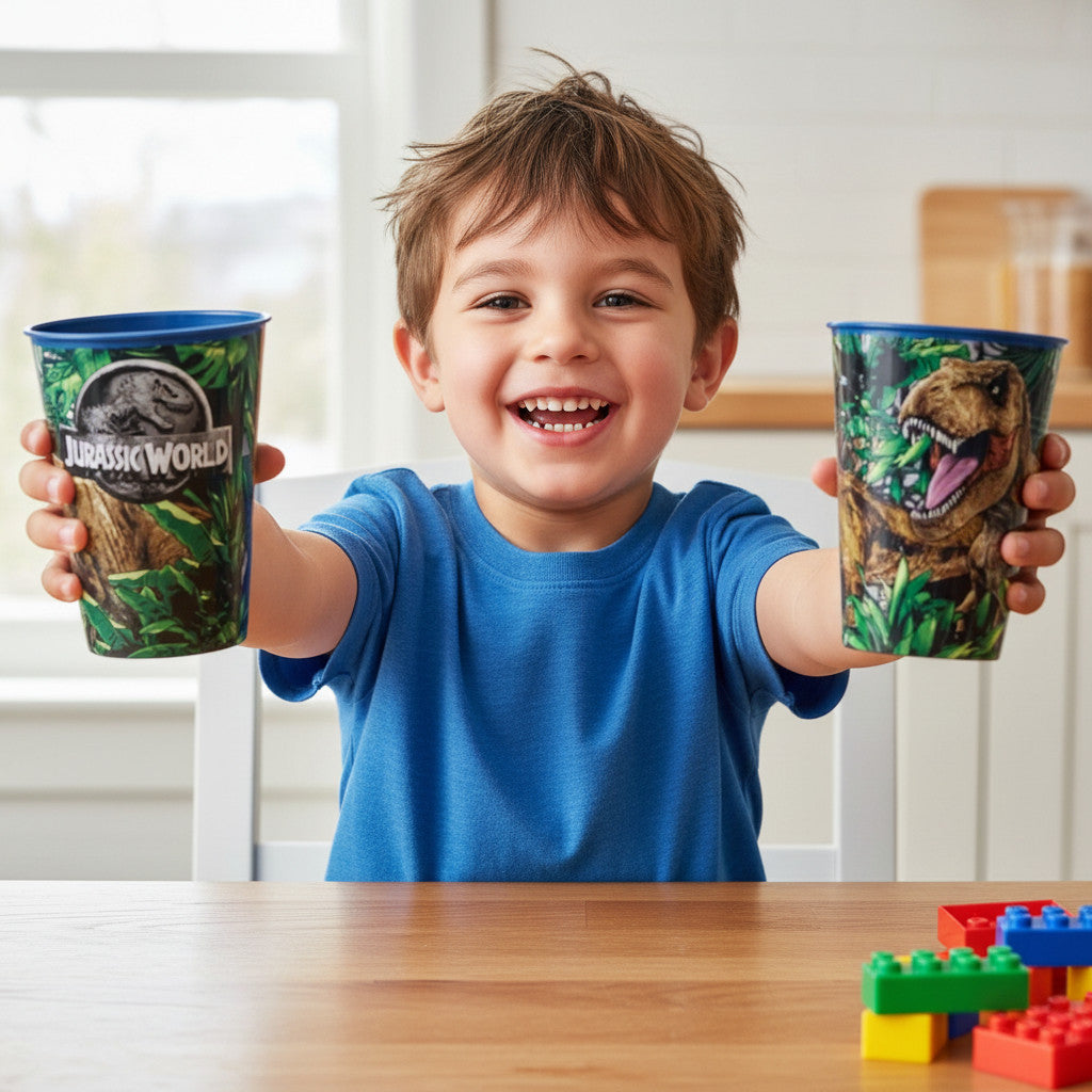 Set 2 Bicchieri  Bambini 260 ml in plastica Senza BPA Regalo  Ragazzi (Jurassic World Dinosauri)