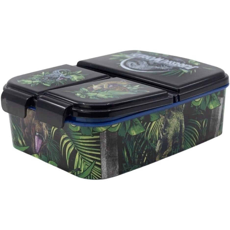 JURASSIC WORLD - Porta Merenda Scuola con 3 scomparti Portamerenda in Plastica Bambini Pranzo Launch Box - BPA Free - DINOSAURI T-REX
