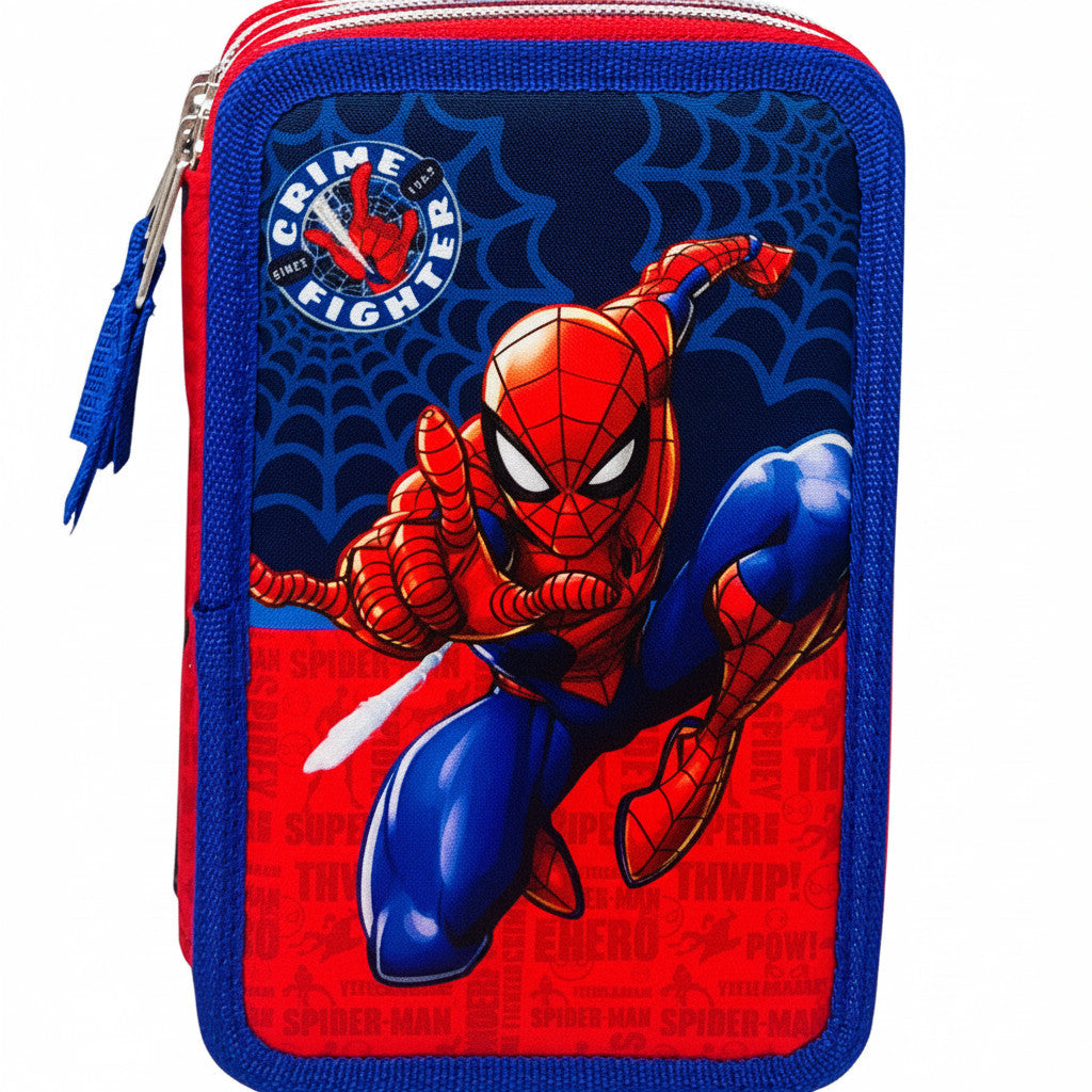 Portapenne Astuccio Triplo Borsellino Scuola e Asilo per Bambini e Ragazzi Supereroi SPIDER