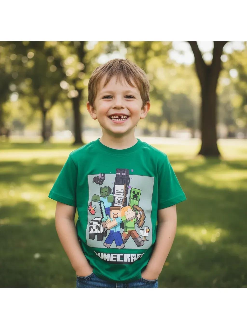 MINECRAFT - Maglietta Ufficiale 100% Cotone per Bambini T-Shirt Abbigliamento Maglia Ragazzi