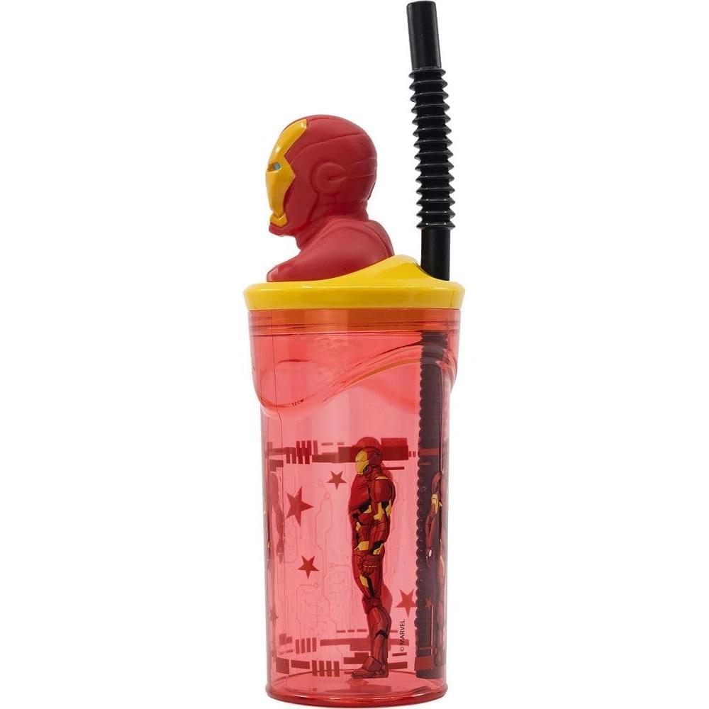 Bicchiere 360ml con Cannuccia e Personaggio 3D Borraccia per Bambini e Ragazzi AVENGERS