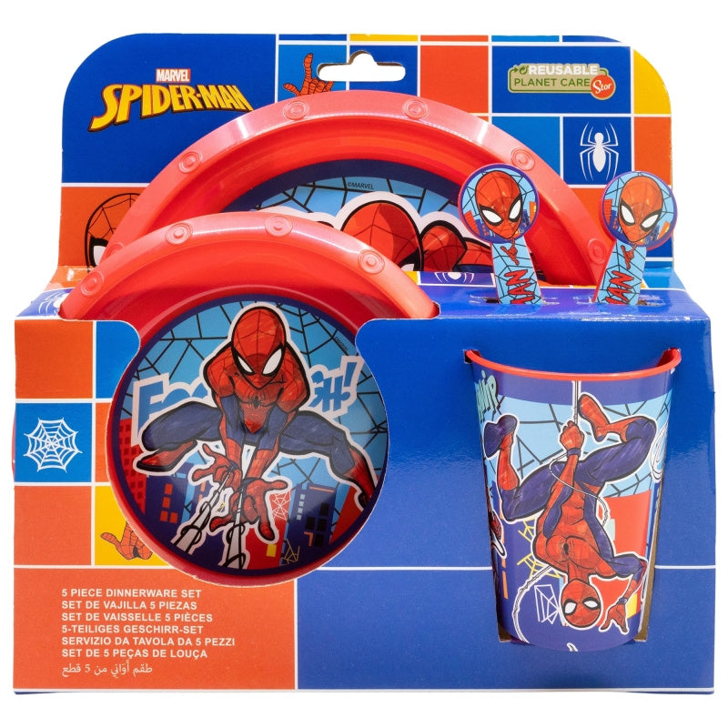 Set di stoviglie riutilizzabile per bambini bicolore – Set composto da 5 pezzi: Piatto, ciotola, bicchieri e posate per bambini e bebé SPIDER