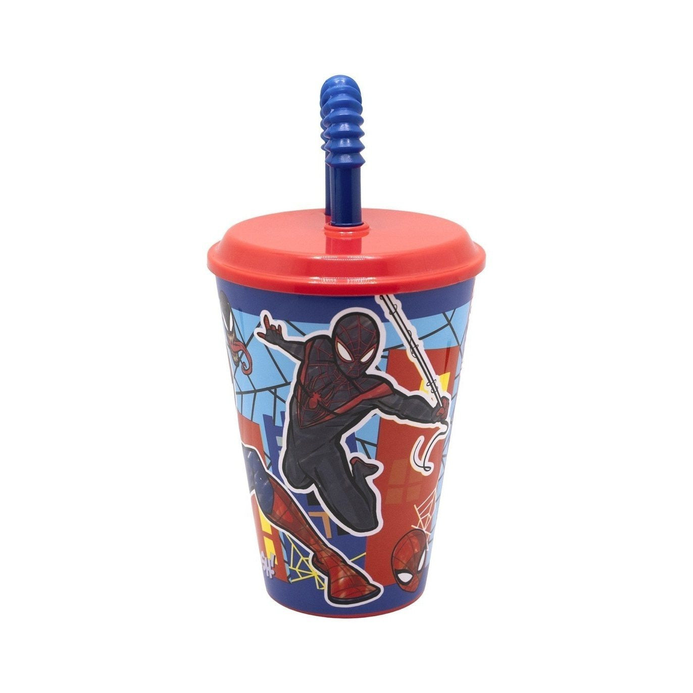SPIDER - Bicchiere ufficiale Per Bambini Con Cannuccia e coperchio Riutilizzabile - 430 ml