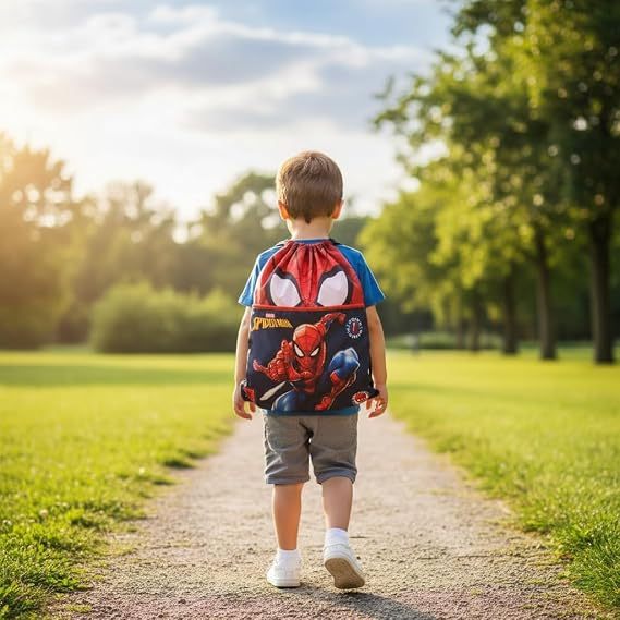 SPIDERMAN - Sacca Sportiva con manici e tasca per Bambino, Borsa Coulisse Zaino per Asilo, Palestra, Piscina, Viaggio, P