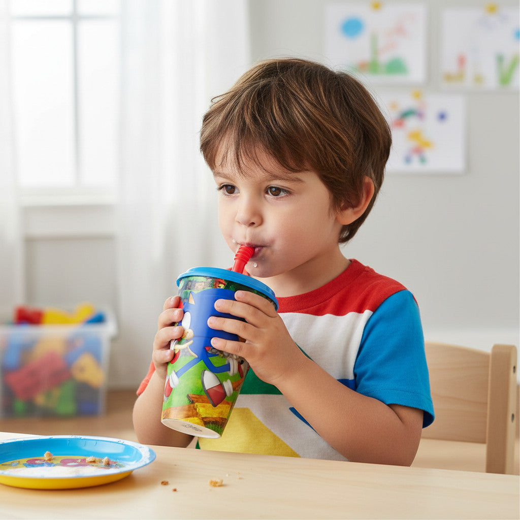 SONIC - Bicchiere ufficiale Per Bambini Con Cannuccia e coperchio Riutilizzabile - 430 ml