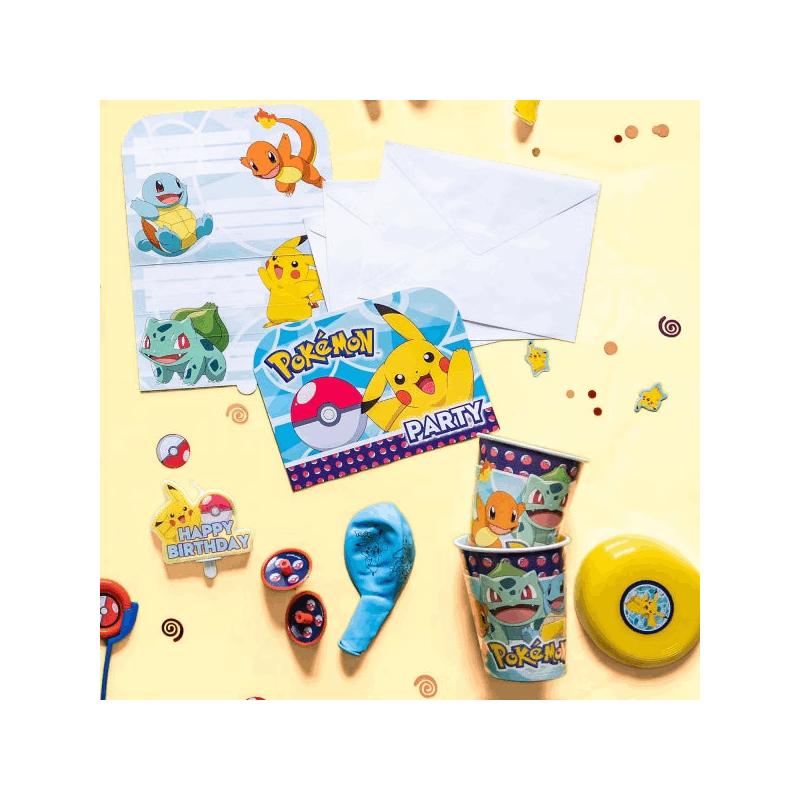 Pokemon - Biglietti d'invito compleanno bambini con buste, 8 pezzi
