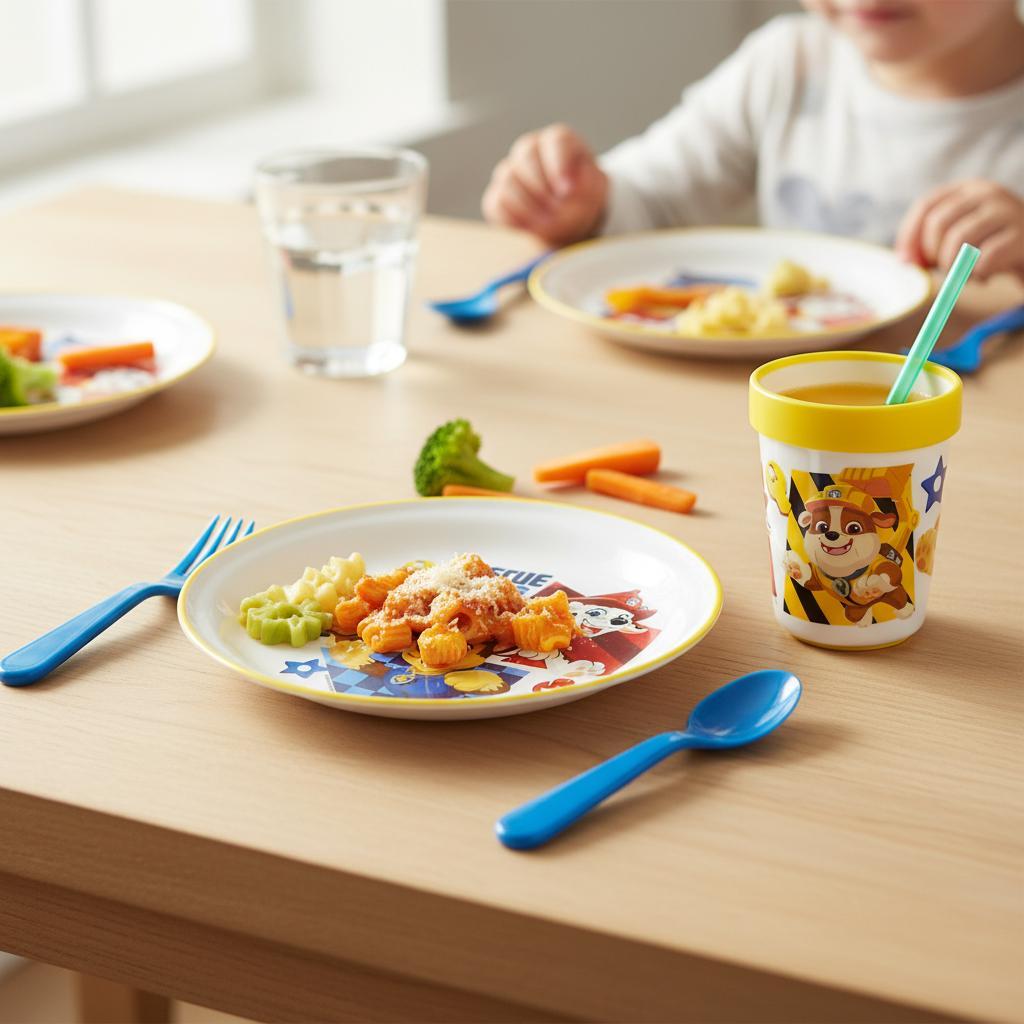 Set di stoviglie bicolore composto da 2 pezzi: Piatto e bicchiere per bambini con base antiscivolo