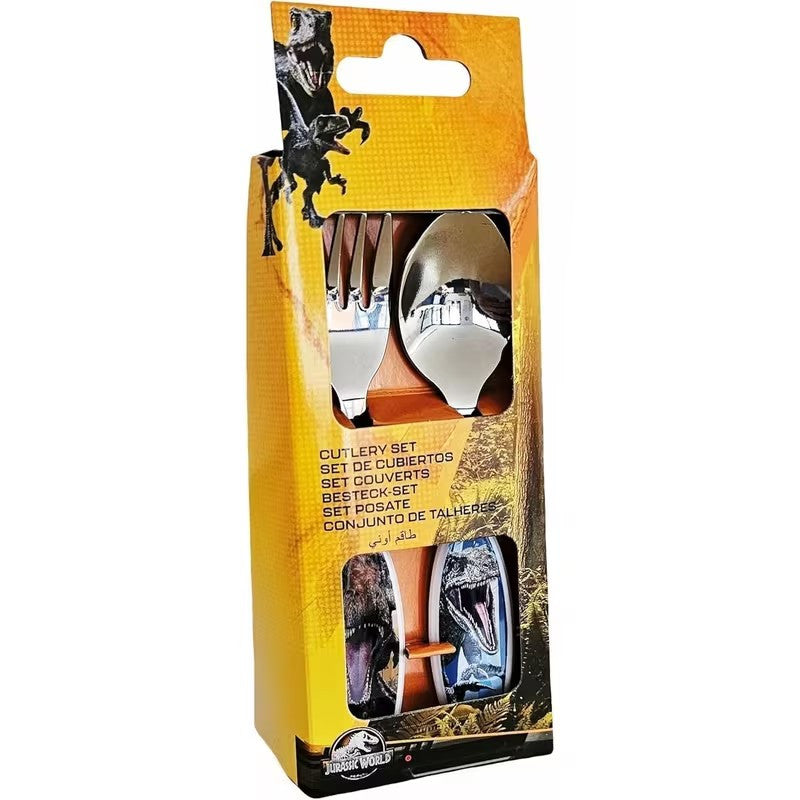 Set Posate  Bambini in Acciaio Inossidabile - Forchetta e Cucchiaio ( JURASSIC WORLD)
