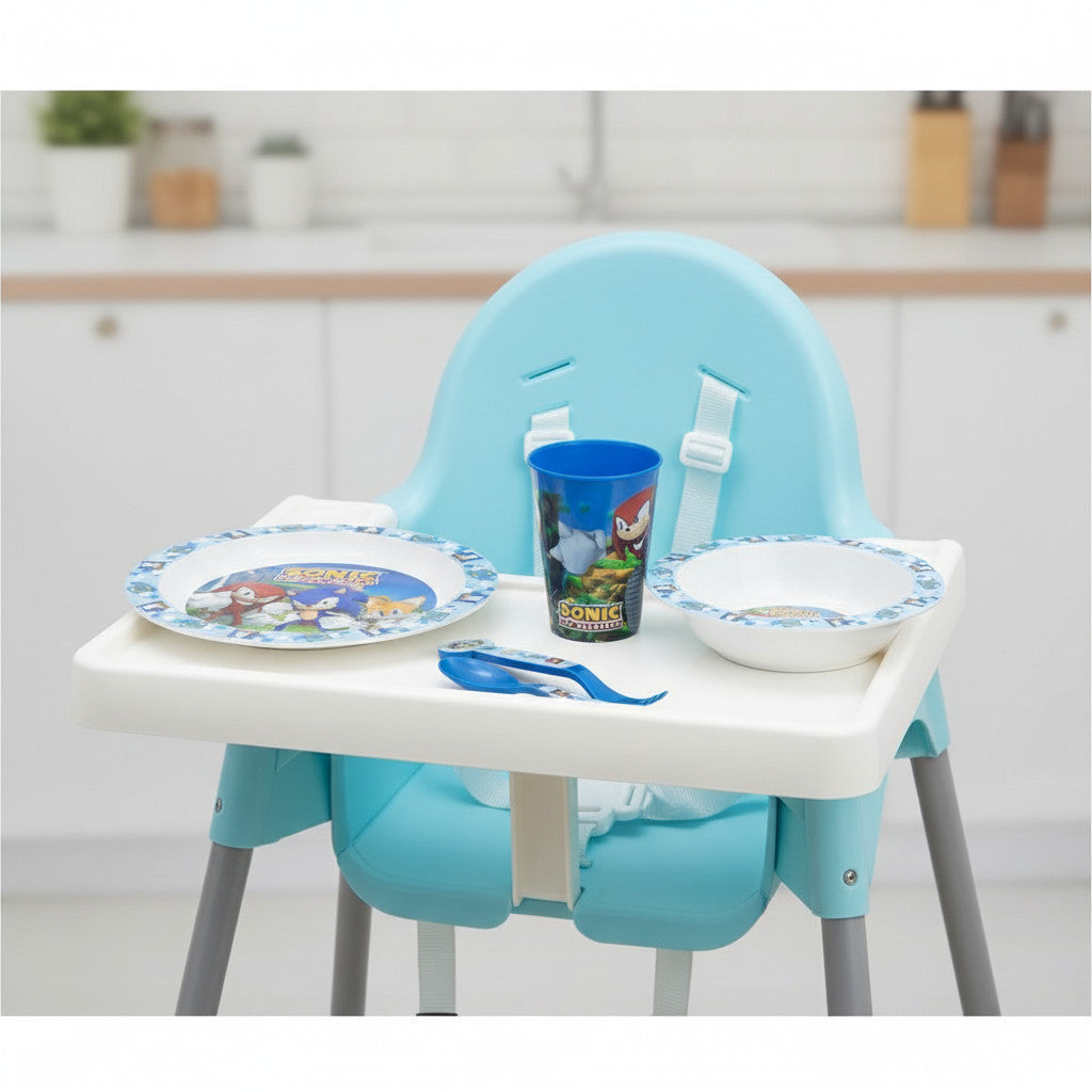 Set di stoviglie riutilizzabile per bambini bicolore – Set composto da 5 pezzi: Piatto, ciotola, bicchieri e posate per bambini e bebé