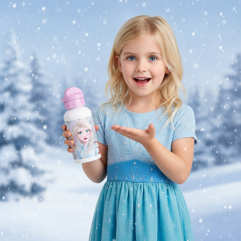 Borraccia Scuola Bottiglia Sport in Alluminio Bambini 400ml con Beccuccio Retraibile (Frozen)