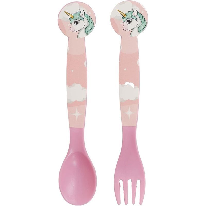 Set Posate  Bambini in Plastica Alimentare senza BPA - Forchetta e Cucchiaio Made in Spain (Unicorno)