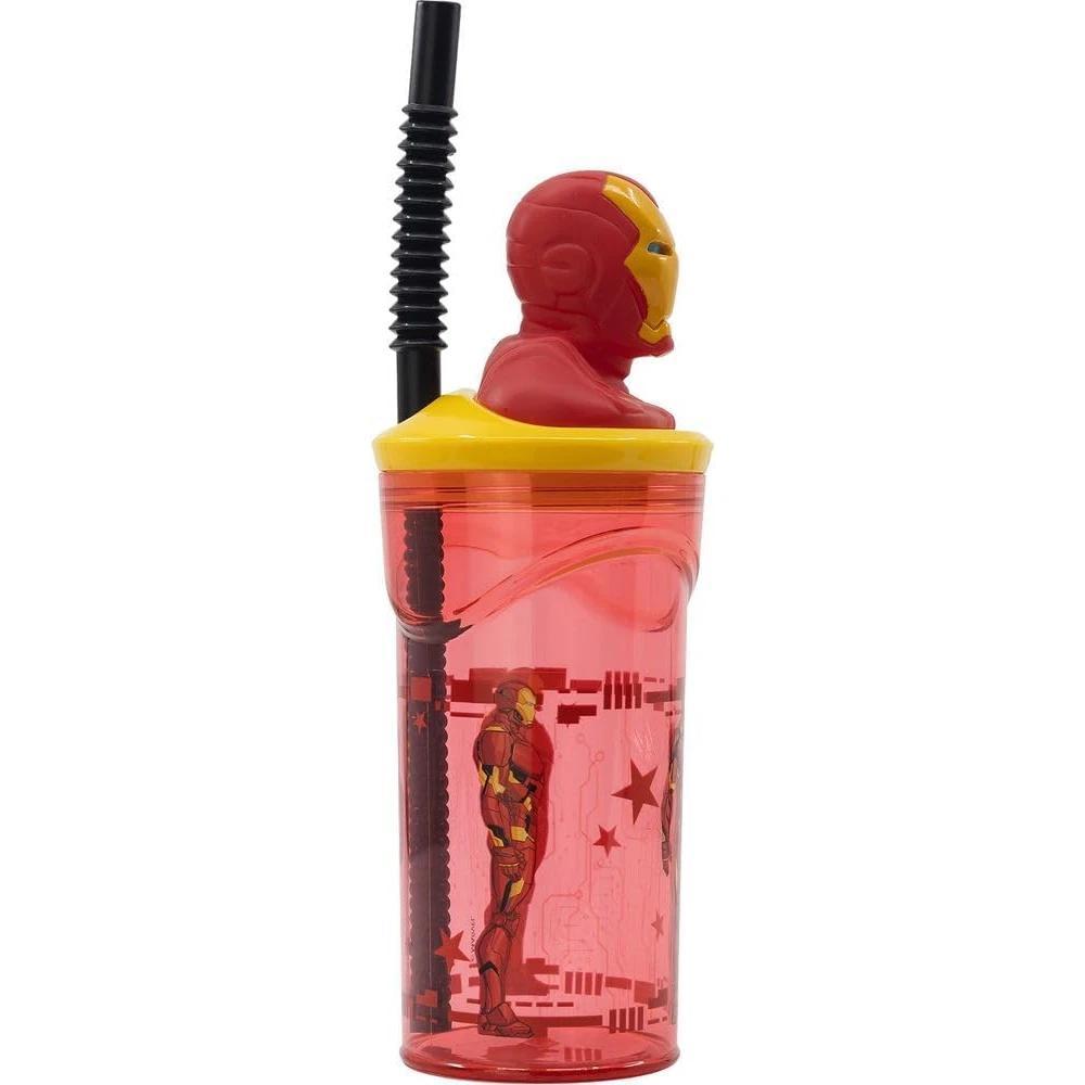 Bicchiere 360ml con Cannuccia e Personaggio 3D Borraccia per Bambini e Ragazzi AVENGERS