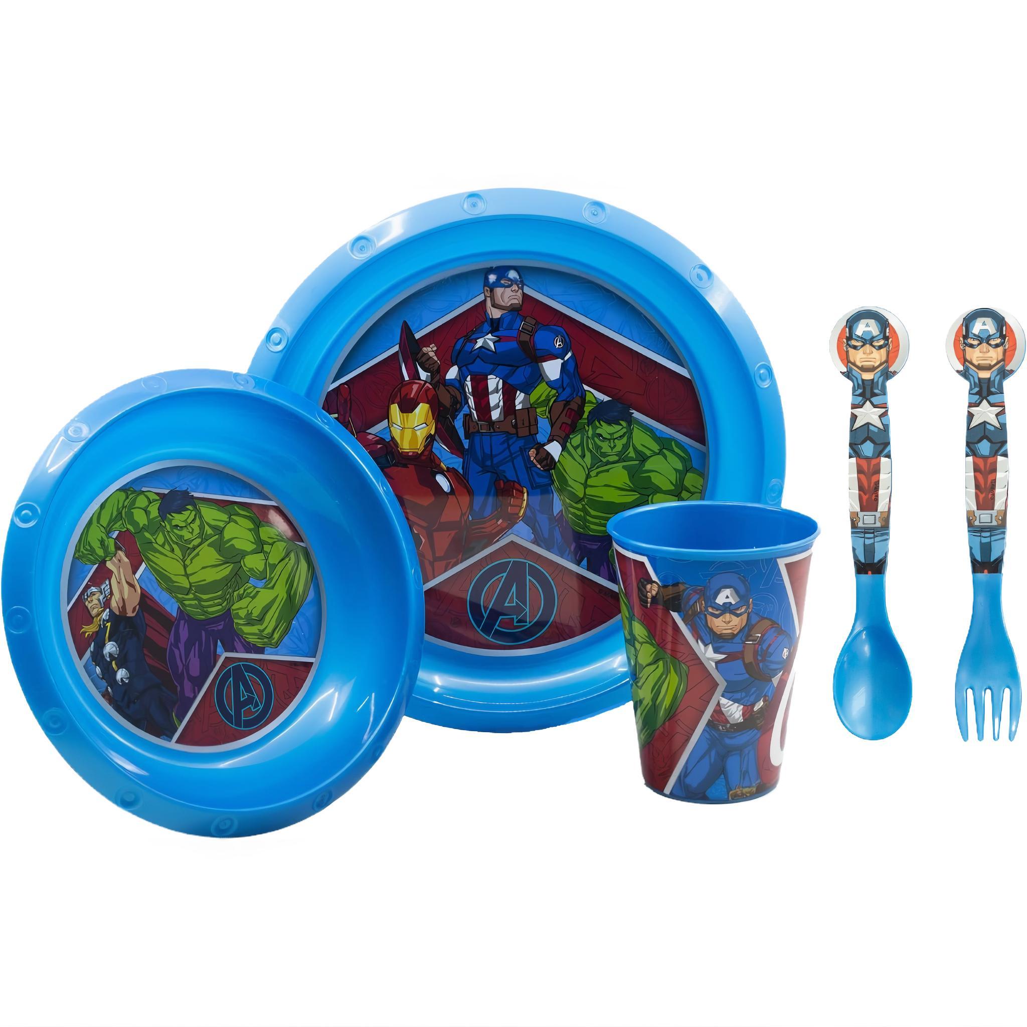 HULK - Set di stoviglie riutilizzabile per bambini bicolore – Set composto da 5 pezzi: Piatto, ciotola, bicchieri e posate per bambini e bebé
