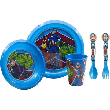 HULK - Set di stoviglie riutilizzabile per bambini bicolore – Set composto da 5 pezzi: Piatto, ciotola, bicchieri e posate per bambini e bebé
