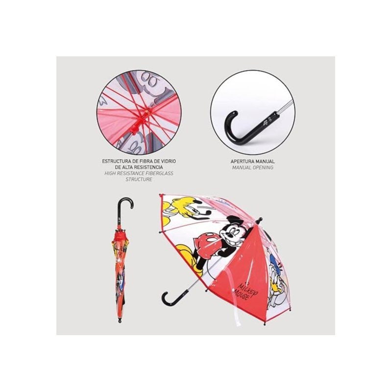 Ombrello da Pioggia Trasparente e Multicolore unisex a campana per bambini MICKEY MOUSE