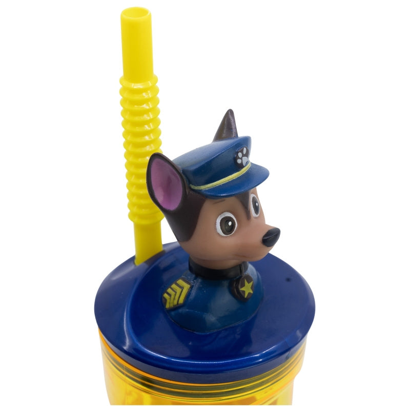 Bicchiere 360ml con Cannuccia e Personaggio 3D Paw Patrol - Borraccia per Bambini e Ragazzi