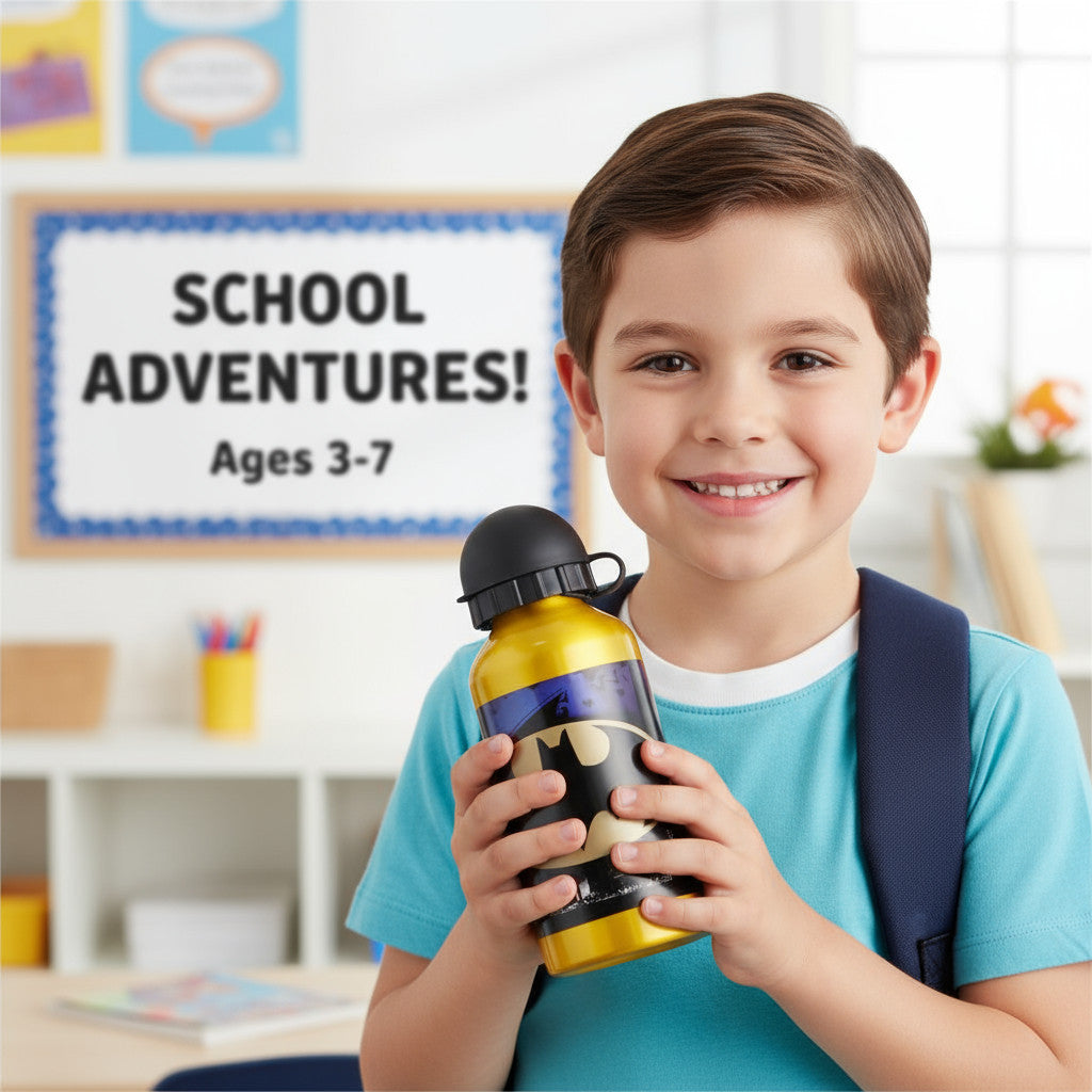 Borraccia Ufficiale Scuola Bottiglia Sport Batman in Lega di Alluminio per Bambini e Ragazzi 400ml con Beccuccio Retraibile