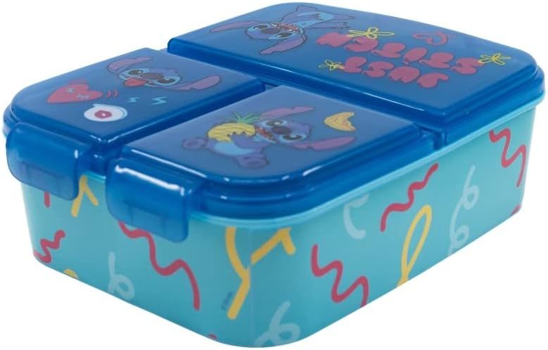 Porta Merenda Scuola con 3 scomparti Portamerenda in Plastica Bambini Pranzo Launch Box - BPA Free (Stitch)