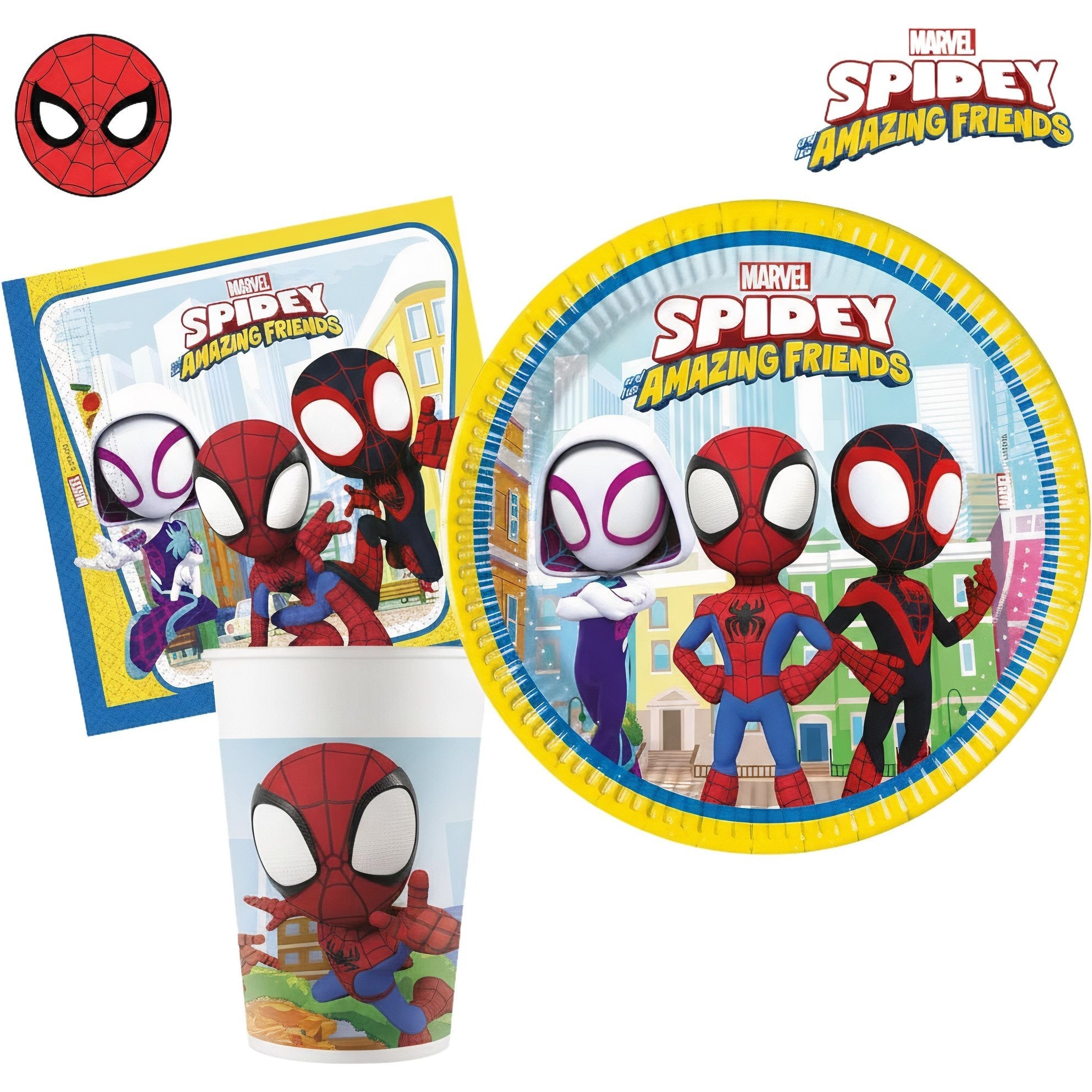 Kit Festa 8 Persone Set Tavola Addobbi Party Compleanno con 8 Piatti, 8 Bicchieri e tovaglioli SPIDEY