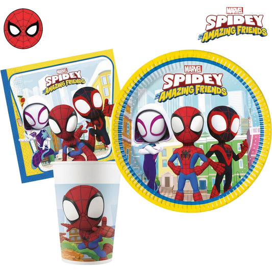 Kit Festa 8 Persone Set Tavola Addobbi Party Compleanno con 8 Piatti, 8 Bicchieri e tovaglioli SPIDEY