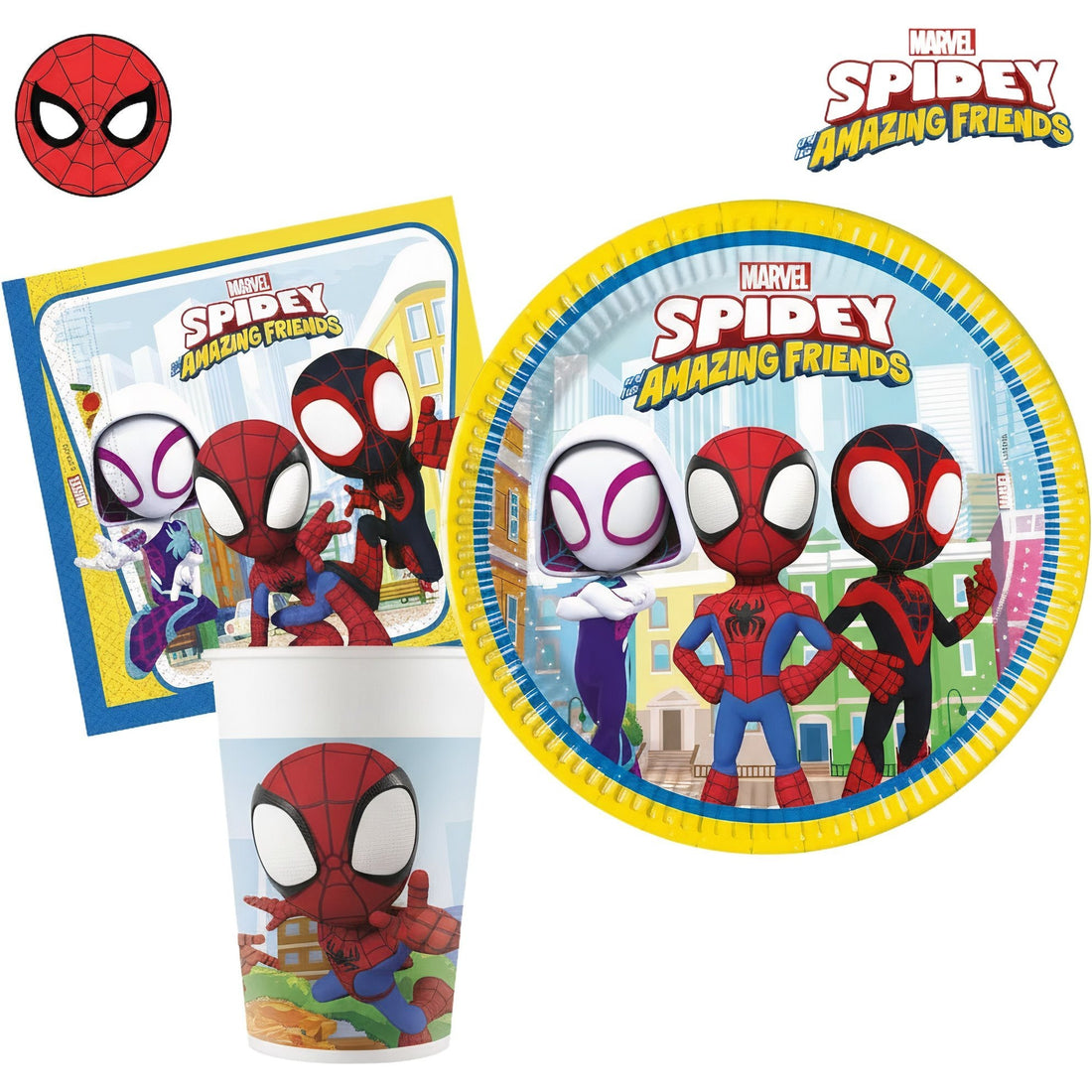 Kit Festa 8 Persone Set Tavola Addobbi Party Compleanno con 8 Piatti, 8 Bicchieri e tovaglioli SPIDEY