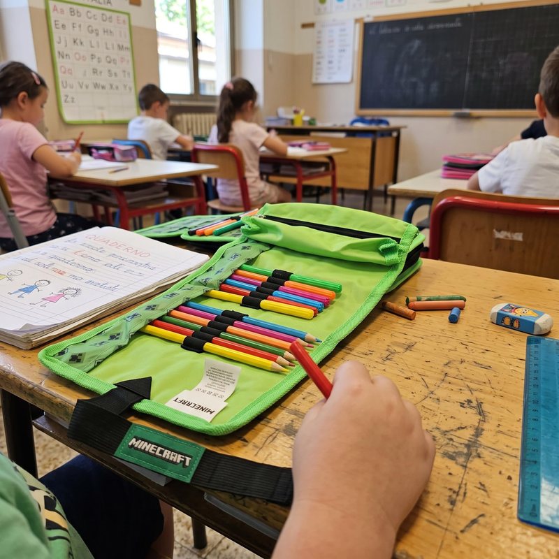 Portapenne Arrotolato Borsellino Scuola e Asilo Astuccio Staccabile con Zip per Elementari 21x7x4cm 6