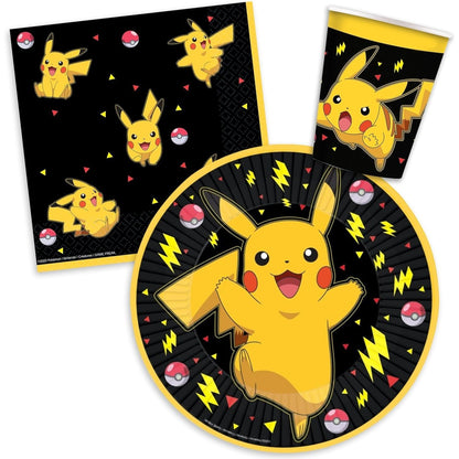 Kit Compleanno Pokemon fino a 8 persone, Set Stoviglie Pikachu Addobbi Decorazioni da Tavola per Festa Party Carnevale Halloween a Tema Bambini, 8 Piatti, 16 Tovaglioli, 8 Bicchieri