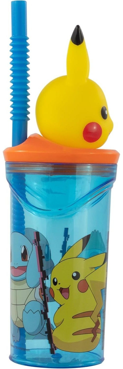 Bicchiere 360ml con Cannuccia e Personaggio 3D Bambini BPA Free - POKEMON